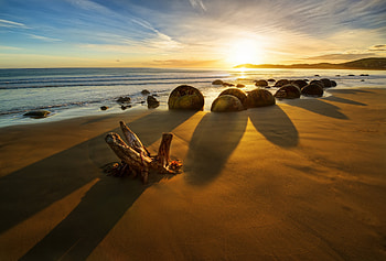 Nature, Stones, New Zealand, Coast, Ocean, Sunrise, Rise HD wallpaper
