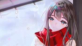 Sad Face Of Blue Eyes Anime Girl With Red Scarf Anime Girl HD wallpaper