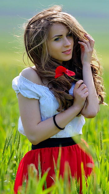 Cute Summer, Beautiful Girl, Nature Background HD phone wallpaper