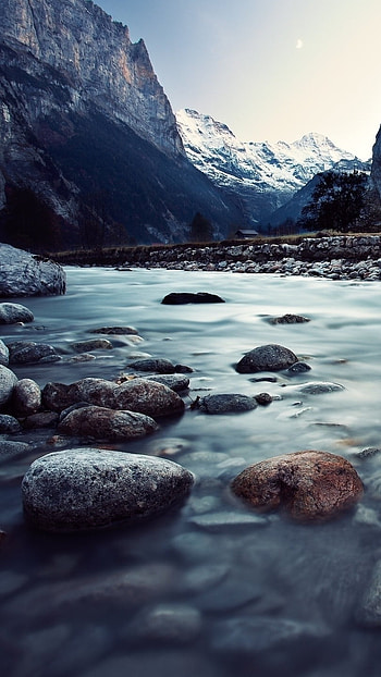 4 k, River, Stones HD phone wallpaper
