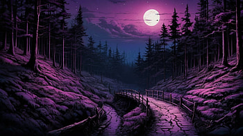 Night Sky, bridge, night, moon, forest, purple HD wallpaper
