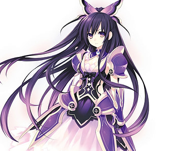 Date a Live, purple, purple hair, anime, pretty, beautiful, girl, dress HD wallpaper