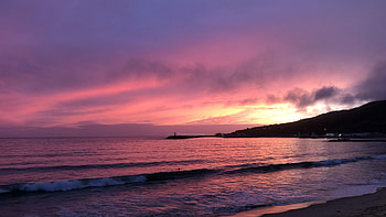 Ocean Waves Coast During Sunset Clouds Purple Sky Dark Background HD wallpaper