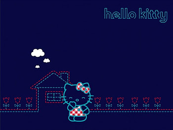 Hello Kitty, blue, pink, cute, dress, bow HD wallpaper