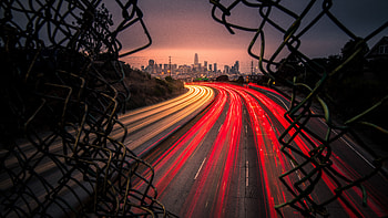 Night, highway traffic, San Francisco HD wallpaper