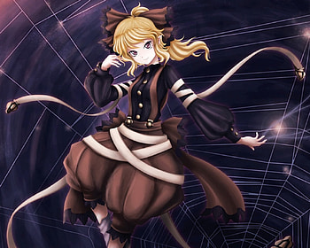 Kurodani Yamame, blond hair, blonde, cute, eerie, long hair, creepy, sinister, spider web, blonde hair, female, sexy, blond, hot, girl, dark, anime girl, anime, touhou, web HD wallpaper