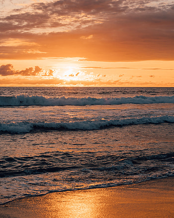 Nature, Sunset, Sea, Waves, Beach HD phone wallpaper