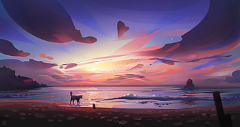 Dog Beach Minimal Art, dog, animals, beach, minimalism, artist, artwork, digital-art HD wallpaper