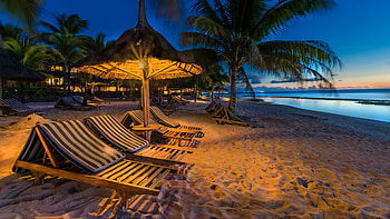Night in Mauritius, Relax, Sunset, Sand, Sea, Water, Night, Resort, Ocean, Break, Holiday, Beach, Mauritius, Island, Indian, Lights HD wallpaper