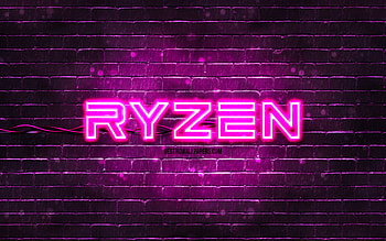 AMD Ryzen purple logo, , purple brickwall, AMD Ryzen logo, brands, AMD Ryzen neon logo, AMD Ryzen HD wallpaper