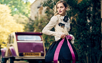 emma watson, outdoor, pink, car, ribbon, actress HD wallpaper