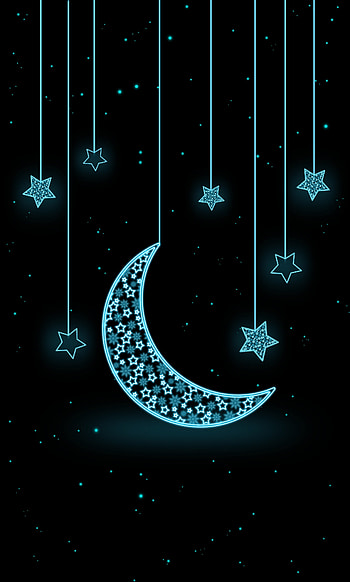 Moon, stars, digital art HD phone wallpaper