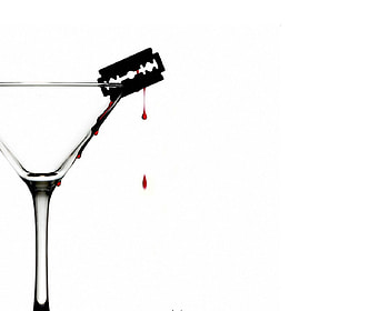 Drink with a Blade, glass, blood, razor HD wallpaper