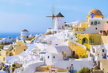 Building, Greece, Santorini, , House, Town, Windmill, Towns HD wallpaper