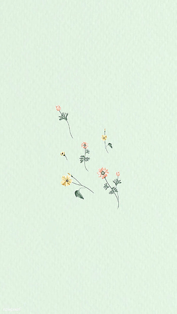 Colorful flowers on a green background vector. premium by /. Mint green , Pastel background , Mint green , Green Minimalist Aesthetic HD phone wallpaper