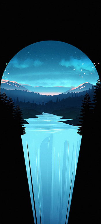 Vector Amoled Black Waterfall, Minimalist Waterfall HD phone wallpaper