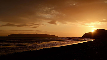 Sea Coast Hills Mountains Sunset Dark Background Dark Background HD wallpaper