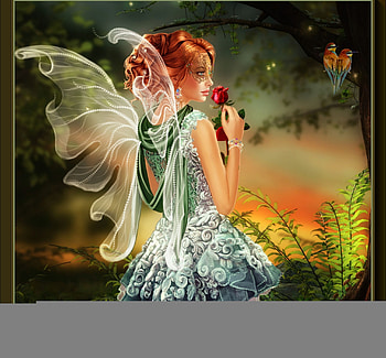 FAIRY DREAM, WINGS, DRESS, FOREST, BIRDS, FEMALE, FAIRY HD wallpaper