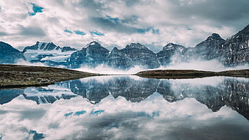 Valley of the Ten Peaks, Banff NP, Alberta, sky, mountains, Canada, clouds, reflections, lake HD wallpaper