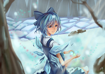 Outdoor, short hair, cute, Cirno, Touhou HD wallpaper