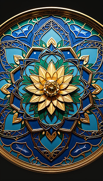 Harmony of Gold and Azure, mandala, ornate HD phone wallpaper
