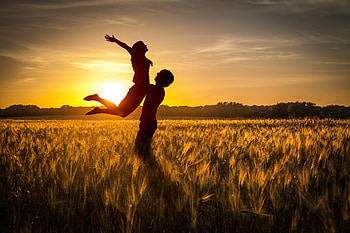Sunset, Grass, Love, Couple, Pair, Silhouettes, Field HD wallpaper