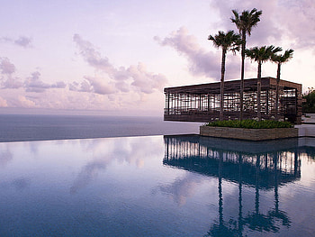 Ocean Cabana, cabana, view, pool, dusk, palm trees, ocean HD wallpaper