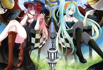 Miku & Luka, sexy, blue eyes, hatsune miku, cute, blue hair, vocaloid, pink hair, long hair, anime, twintails, megurine luka, girls HD wallpaper