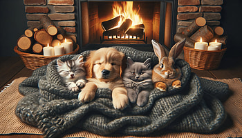 Cute Animals Warm and Cozy Next to the Fireplace, Warm and Cozy, Cozy, cute, pets, fireplace HD wallpaper