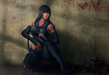 Girl With Gun, artist, artwork, digital-art, deviantart HD wallpaper