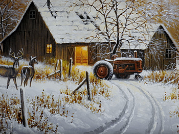 Winter Tracks, Barn, Snow, Winter, Calender, Painting, Tracks, Nature HD wallpaper