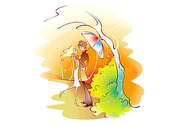 Trees, Art, Love, Park, Couple, Pair, Drawing, , Umbrella, Embrace HD wallpaper