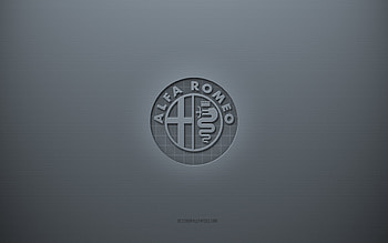 Alfa Romeo logo, gray creative background, Alfa Romeo emblem, gray paper texture, Alfa Romeo, gray background, Alfa Romeo 3d logo HD wallpaper