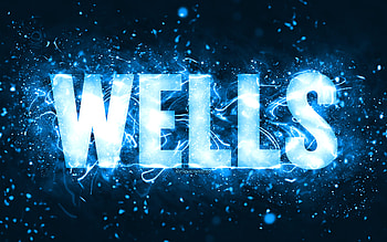 Happy Birtay Wells, , blue neon lights, Wells name, creative, Wells Happy Birtay, Wells Birtay, popular american male names, with Wells name, Wells HD wallpaper