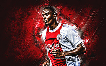 Sebastien Haller, Ajax, Ivorian footballer, portrait, red stone background, grunge art, AFC Ajax, football HD wallpaper