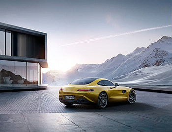 Off-road, yellow Mercedes-AMG GT HD wallpaper