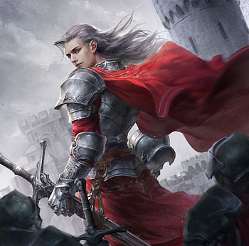 Knight, red, man, liqiang shi, warrior, armor, frumusete, grey, wind, fantasy, handsome HD wallpaper