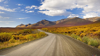 road to the mountains, clouds, grass, road, mountains HD wallpaper
