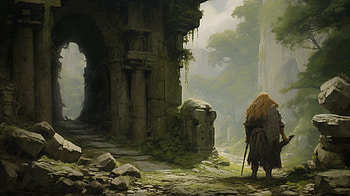 Warrior amidst Ancient Ruins, warrior, fantasy, ruin, fantasy warrior HD wallpaper