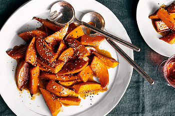 Savory glazed sweet potatoes, Nutty sesame seeds, Justin Chapple's recipe, Delicious food and wine pairing HD wallpaper