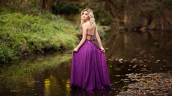 Cute Girl Purple Dress Looking Back Outdoor graphy, purple-dress, girls, model HD wallpaper