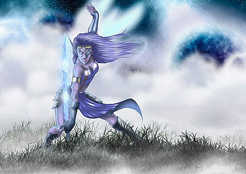 fantasy woman, blue, elf, sword, fantasy HD wallpaper