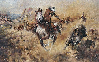 The Great Hunt FC, art, Old West, beautiful, illustration, artwork, Native American, wide screen, bison, painting, buffalo HD wallpaper