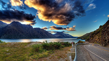 Mountains, Nature, Rivers, Clouds, Road, Markup, Asphalt HD wallpaper