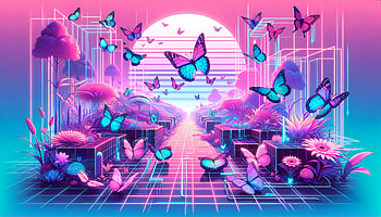 Vibrant Butterfly Garden, butterfly, butterfly garden, neon, landscape, Digital Art HD wallpaper