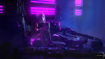 Cyberpunk Sniper Girl, cyberpunk, fantasy-girls, artist, artwork, digital-art, artstation HD wallpaper