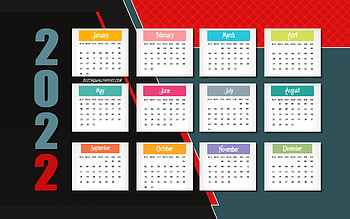 2022 Calendar, red gray background, 2022 all months calendar, red blue abstraction, 2022 concepts, 2022 New Year Calendar HD wallpaper