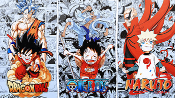 Naruto Uzumaki, Monkey D. Luffy, Goku, Anime, crossover HD wallpaper