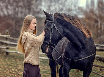 Girl and Horse, animal, Lady, horse, girl HD wallpaper