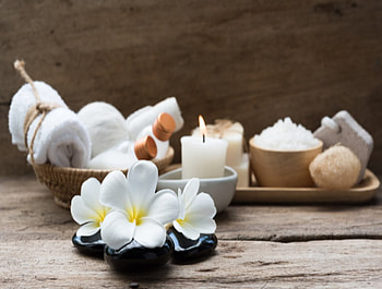 Spa - set, Candle, Salt, Soap, Flowers, Towel HD wallpaper
